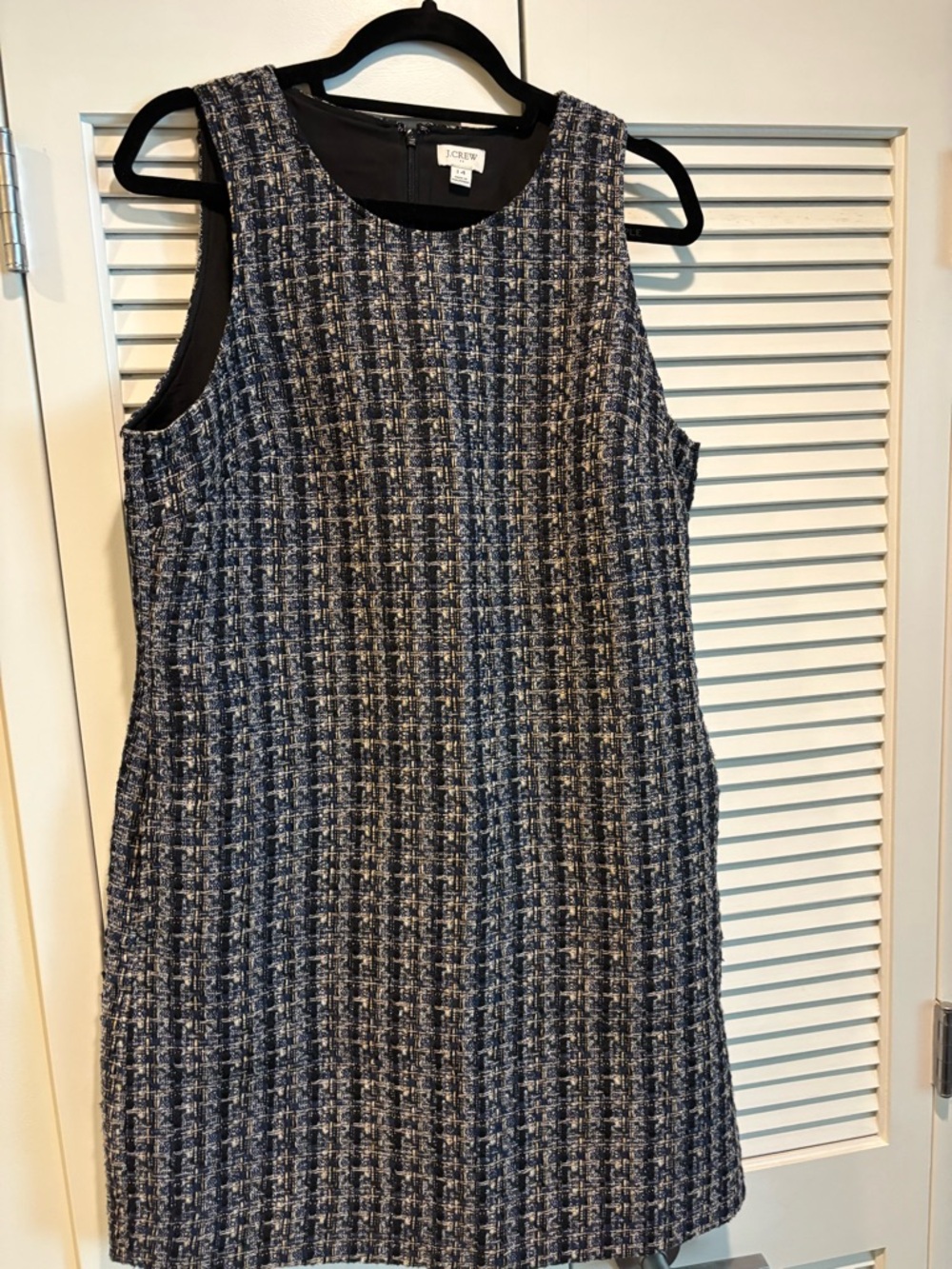 J. Crew Navy and White Tweed Midi Sheath Dress